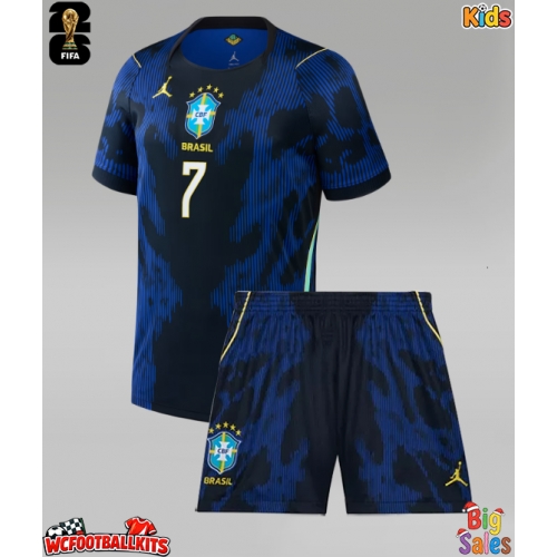 Brazil Vinicius Junior #7 Replica Away Stadium Kit for Kids World Cup 2026 Short Sleeve (+ pants)